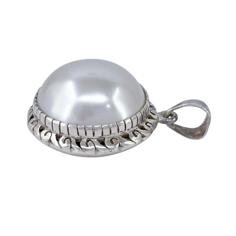 Vintage Mexico Sterling Silver 950 Imitation Pearl Pendant